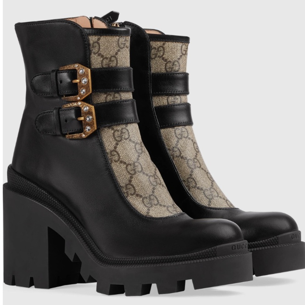 Brand New Gucci GG Supreme Buckle Ankle Boots for Women size 41.5